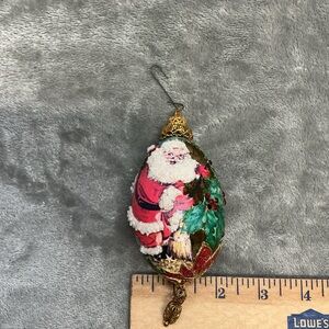 Christmas Ornament Hand Crafted Santa Egg glitter beaded embellished